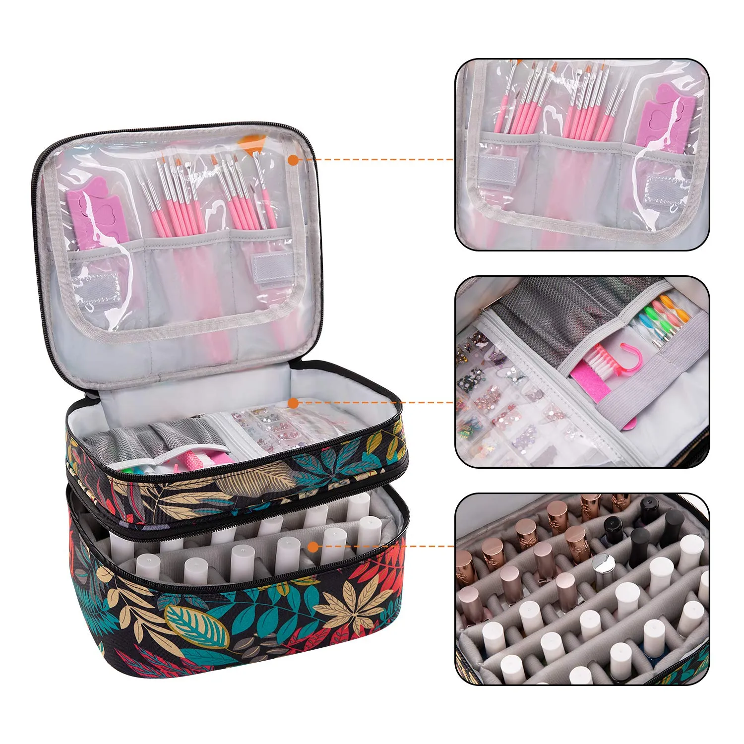 Nail Polish Organizer Bag with Handles Travel Case Portable Storage Bag for Manicure Set - Holds 30 Bottles(15ml - 0.6 fl.oz)