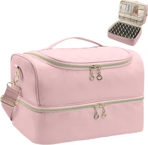 Nail Polish Organizer Case,Double Layer Nail Supplies Organizer Bag Storage Box Holds Up to 45 Bottles of Nail Polish and Nail Lamp