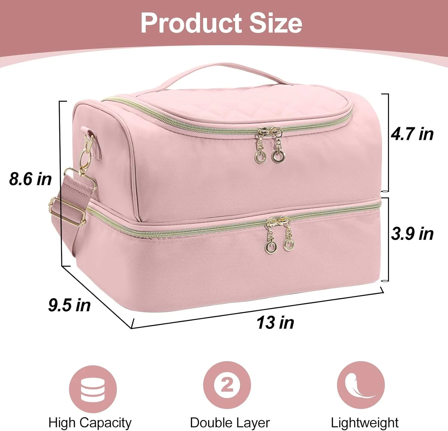 Nail Polish Organizer Case,Double Layer Nail Supplies Organizer Bag Storage Box Holds Up to 45 Bottles of Nail Polish and Nail Lamp