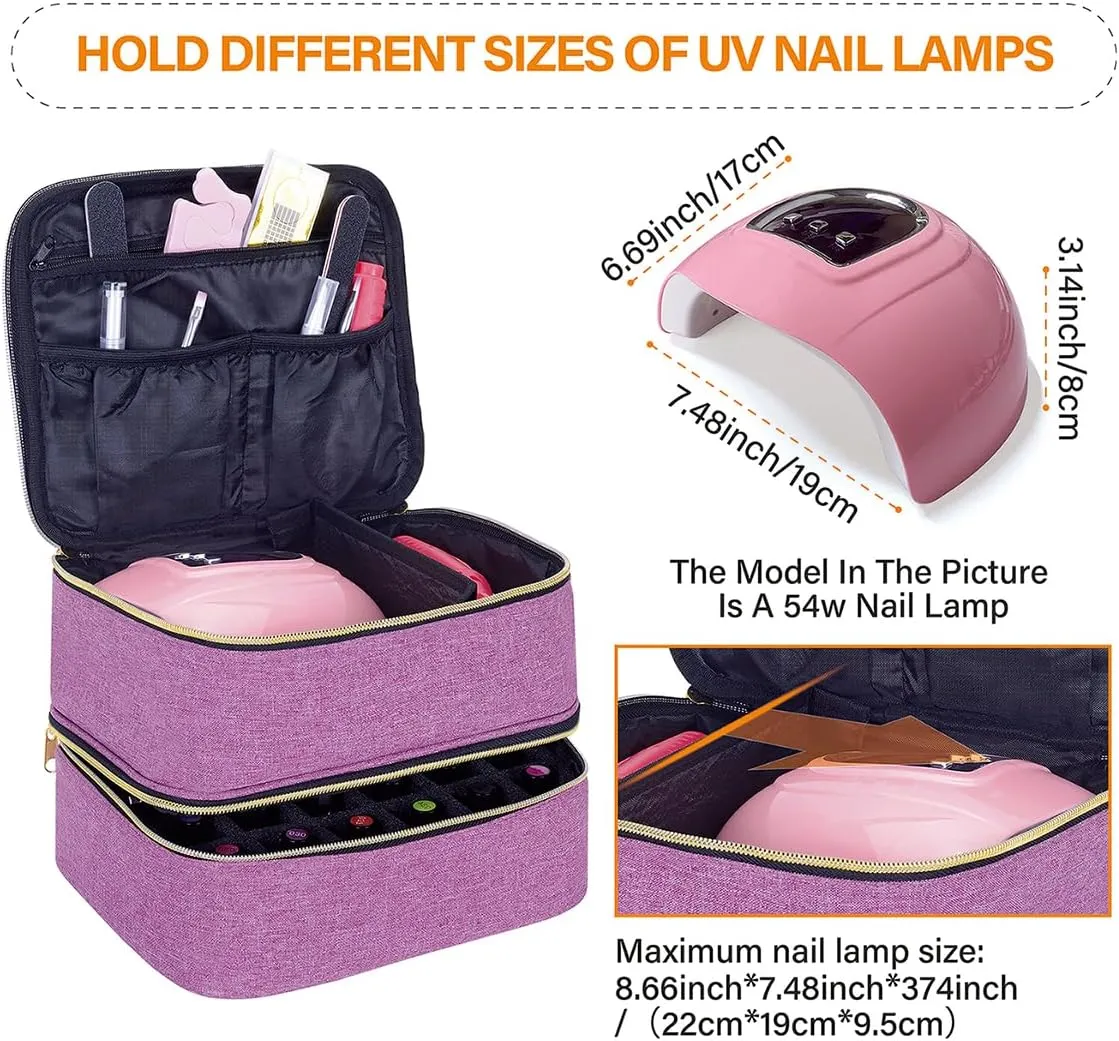 Nail Polish Organizer, Handheld Double Layer Organizer Holds 30 Bottles (15 ml/0.5 floz) with Adjustable Dividers for Nail Polish Small Manicure Lamp Manicure Tools Essential and Travel,Purple