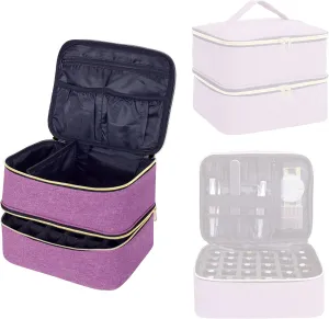 Nail Polish Organizer, Handheld Double Layer Organizer Holds 30 Bottles (15 ml/0.5 floz) with Adjustable Dividers for Nail Polish Small Manicure Lamp Manicure Tools Essential and Travel,Purple