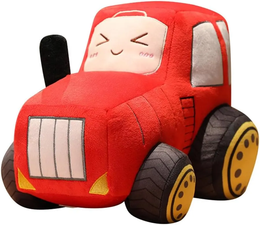 NatureMan Cute Car Plush Toy 12 Inches Soft Stuffed Tractor Plush Pillow Toy Cartoon Tractor Throw Pillow, Excellent Gifts for Kids Birthday Christmas Party (Red)