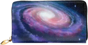 Nebula In Outer Space Spiral Leather Wallet Long Clutch Purse Fashion Wristlet Handbag For Women And Men