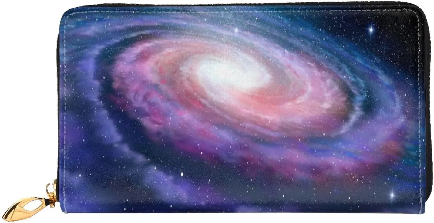 Nebula In Outer Space Spiral Leather Wallet Long Clutch Purse Fashion Wristlet Handbag For Women And Men