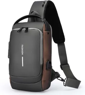 New Carbon Fiber Streamline Anti-Theft Sling Bag, USB Charging Port Sport Waterproof Shoulder Bag