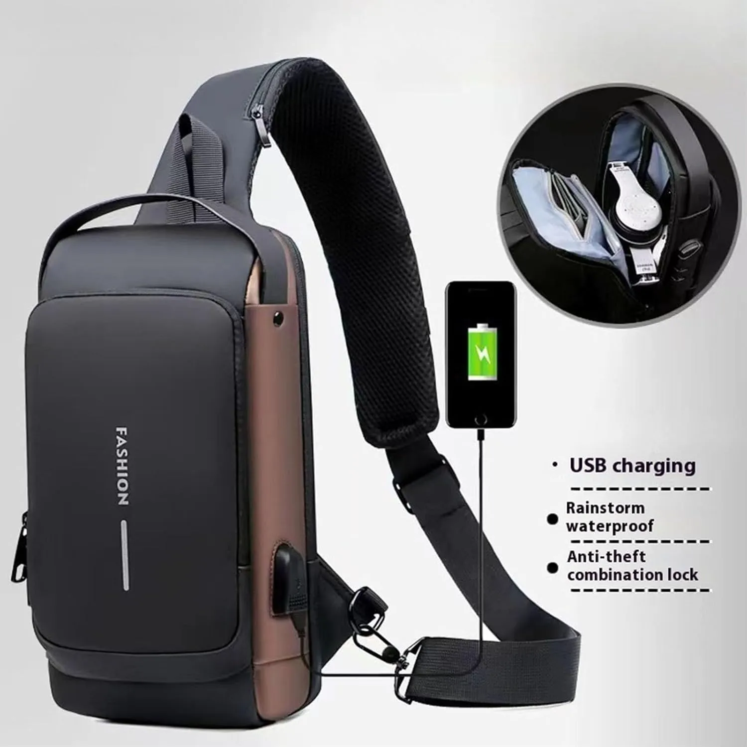 New Carbon Fiber Streamline Anti-Theft Sling Bag, USB Charging Port Sport Waterproof Shoulder Bag