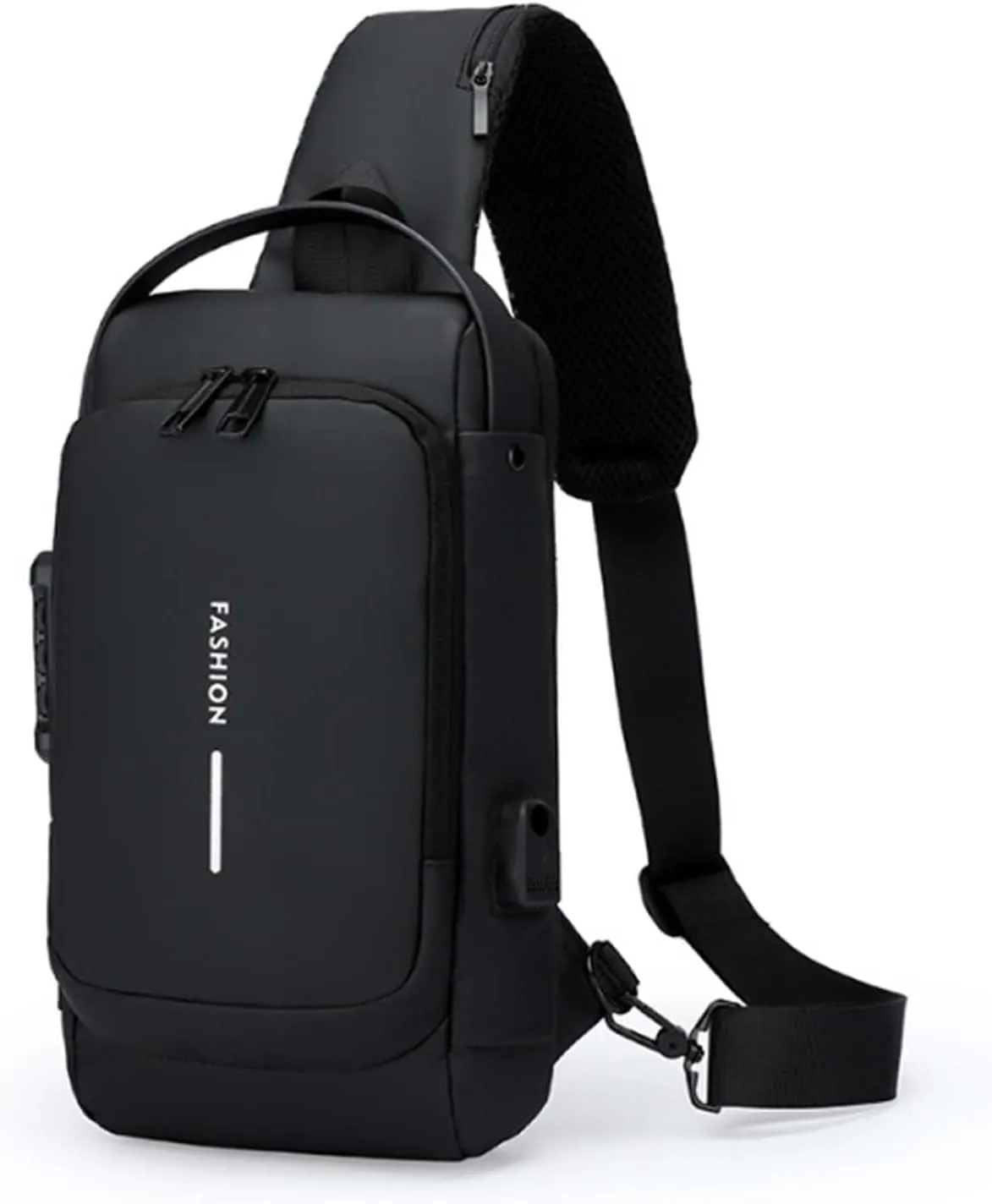 New Carbon Fiber Streamline Anti-Theft Sling Bag, USB Charging Port Sport Waterproof Shoulder Bag