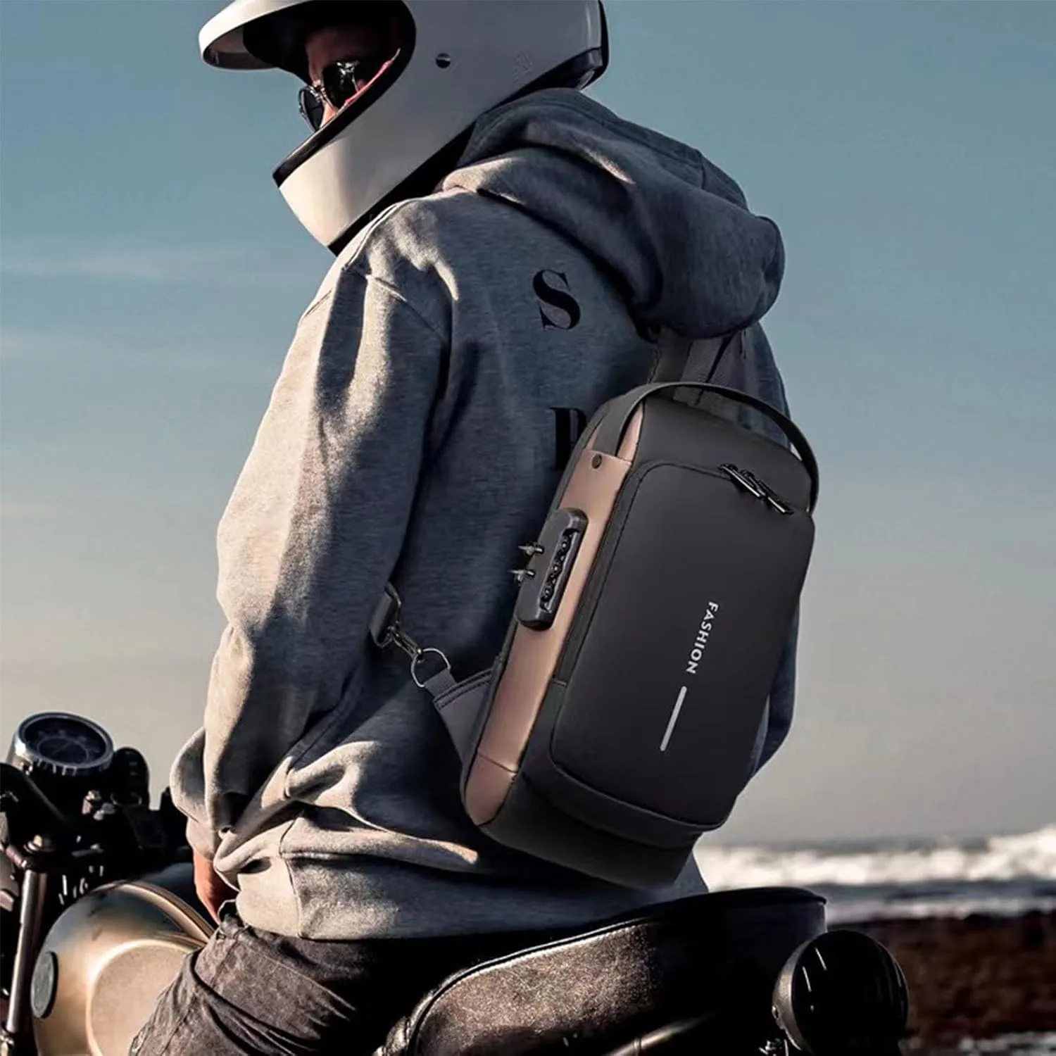New Carbon Fiber Streamline Anti-Theft Sling Bag, USB Charging Port Sport Waterproof Shoulder Bag