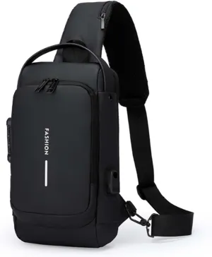 New Carbon Fiber Streamline Anti-Theft Sling Bag, USB Charging Port Sport Waterproof Shoulder Bag