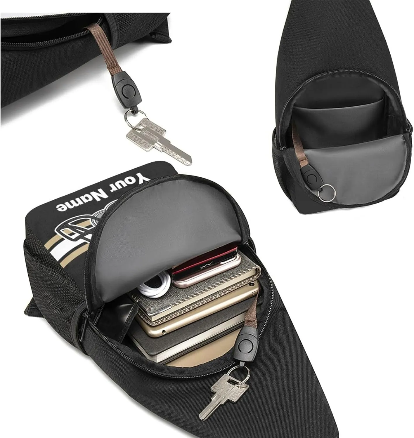 New Orleans Sling Bag,Custom Crossbody Sling Backpack With Name And Number,Personalized Cross Chest Bags,Sling Shoulder Backpack Daypack For Men Women Travel Outdoor