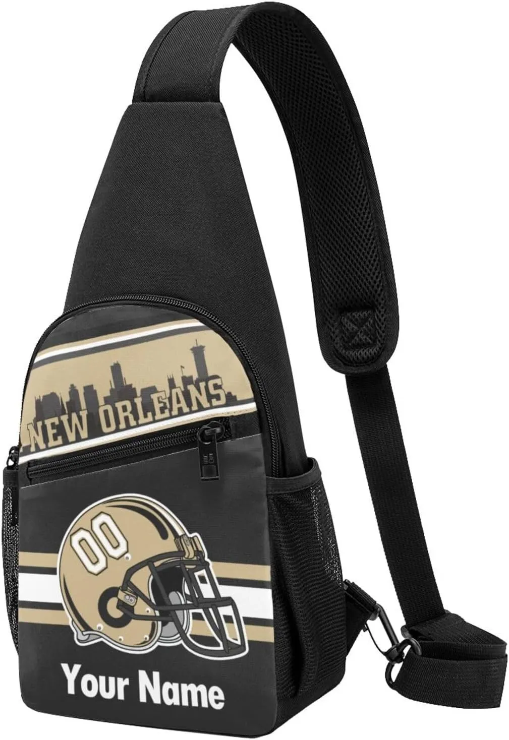 New Orleans Sling Bag,Custom Crossbody Sling Backpack With Name And Number,Personalized Cross Chest Bags,Sling Shoulder Backpack Daypack For Men Women Travel Outdoor