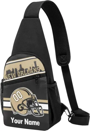 New Orleans Sling Bag,Custom Crossbody Sling Backpack With Name And Number,Personalized Cross Chest Bags,Sling Shoulder Backpack Daypack For Men Women Travel Outdoor