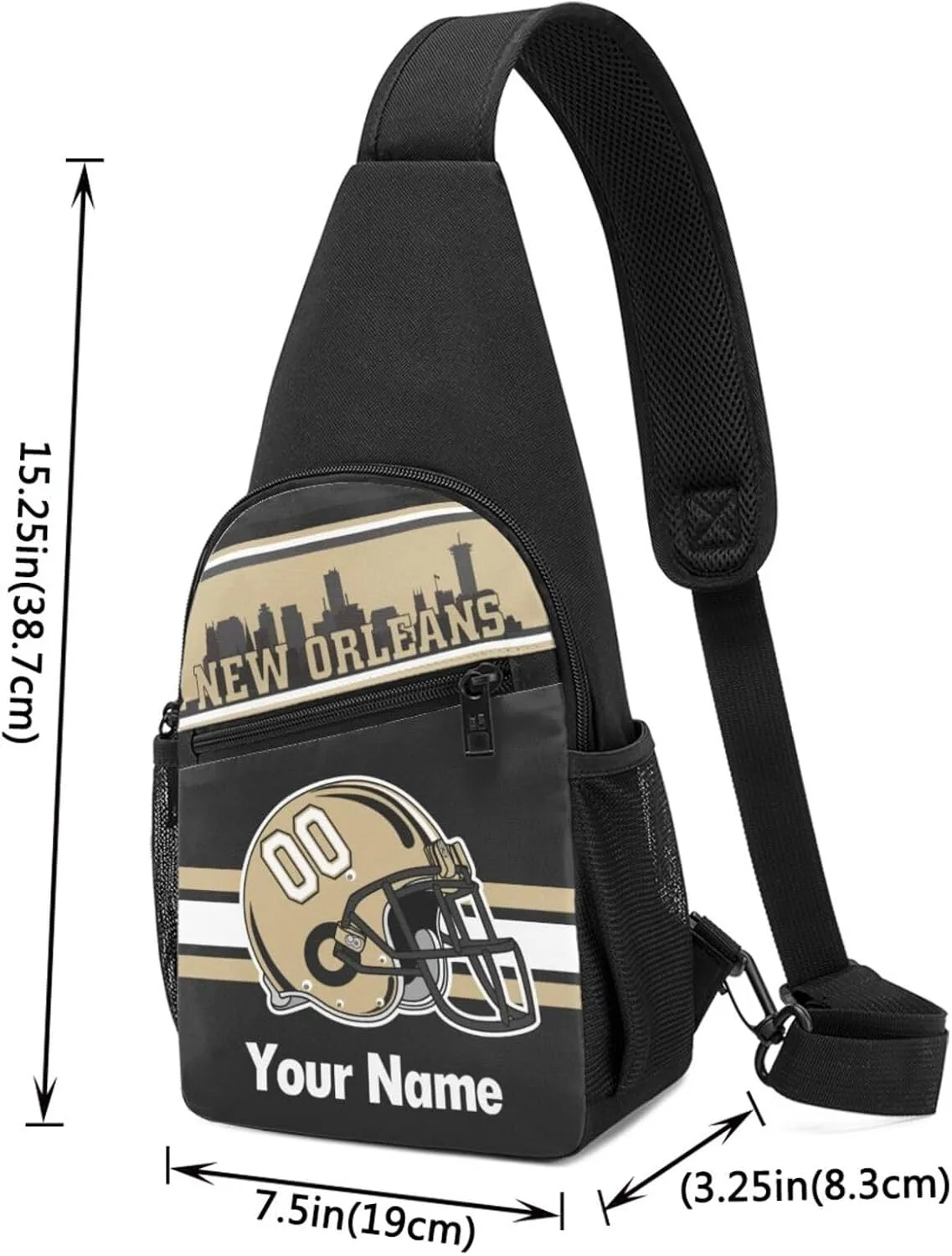 New Orleans Sling Bag,Custom Crossbody Sling Backpack With Name And Number,Personalized Cross Chest Bags,Sling Shoulder Backpack Daypack For Men Women Travel Outdoor