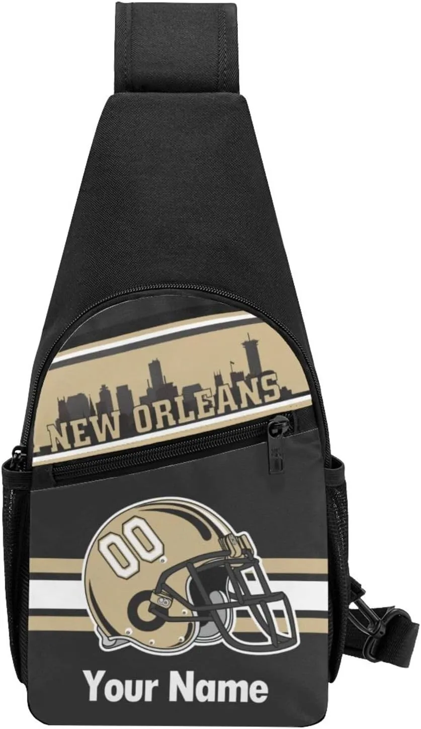 New Orleans Sling Bag,Custom Crossbody Sling Backpack With Name And Number,Personalized Cross Chest Bags,Sling Shoulder Backpack Daypack For Men Women Travel Outdoor