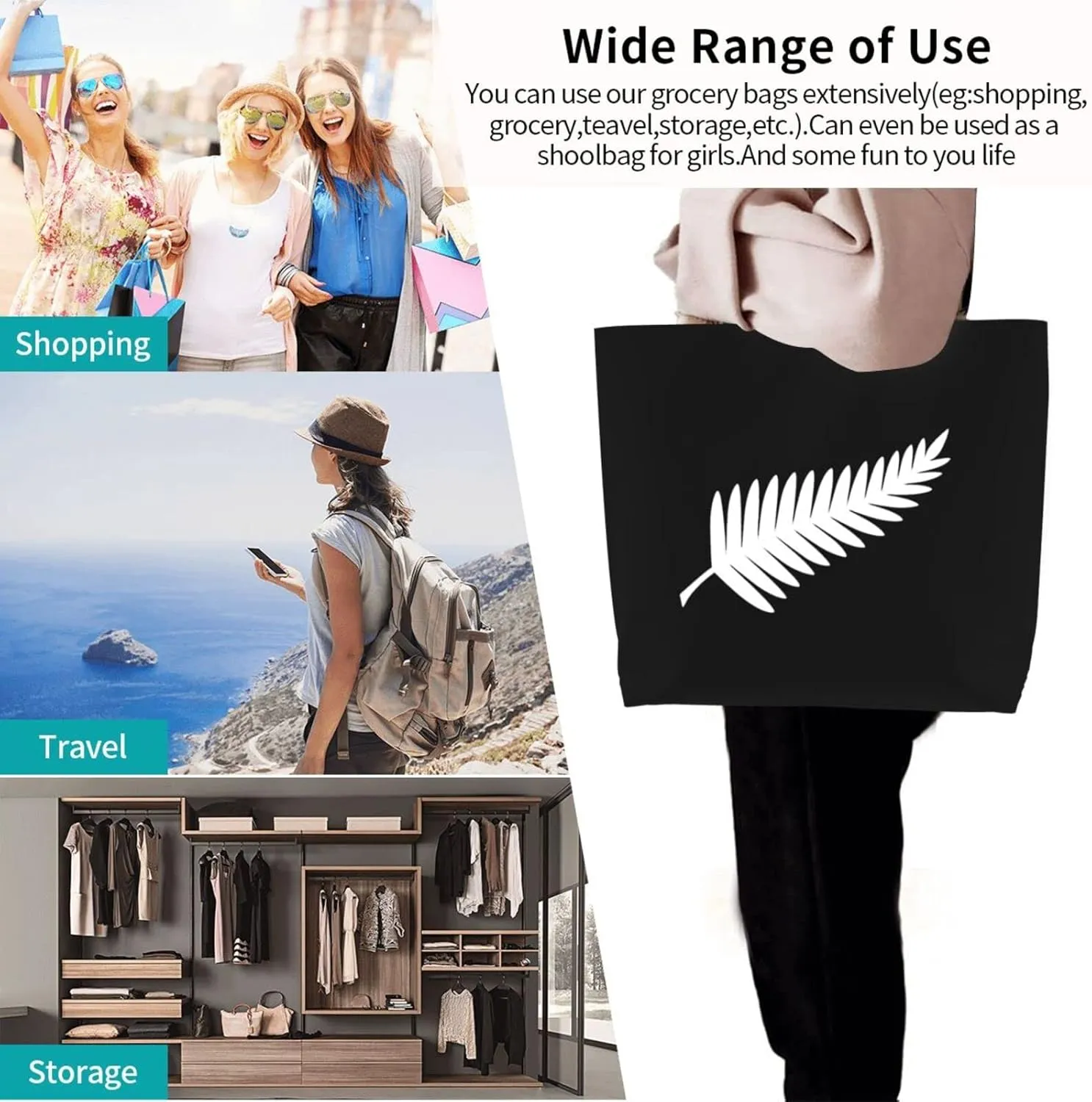 New Zealand Maori Fern Women'S Lightweight Canvas Handbag Reusable Shopping Bag