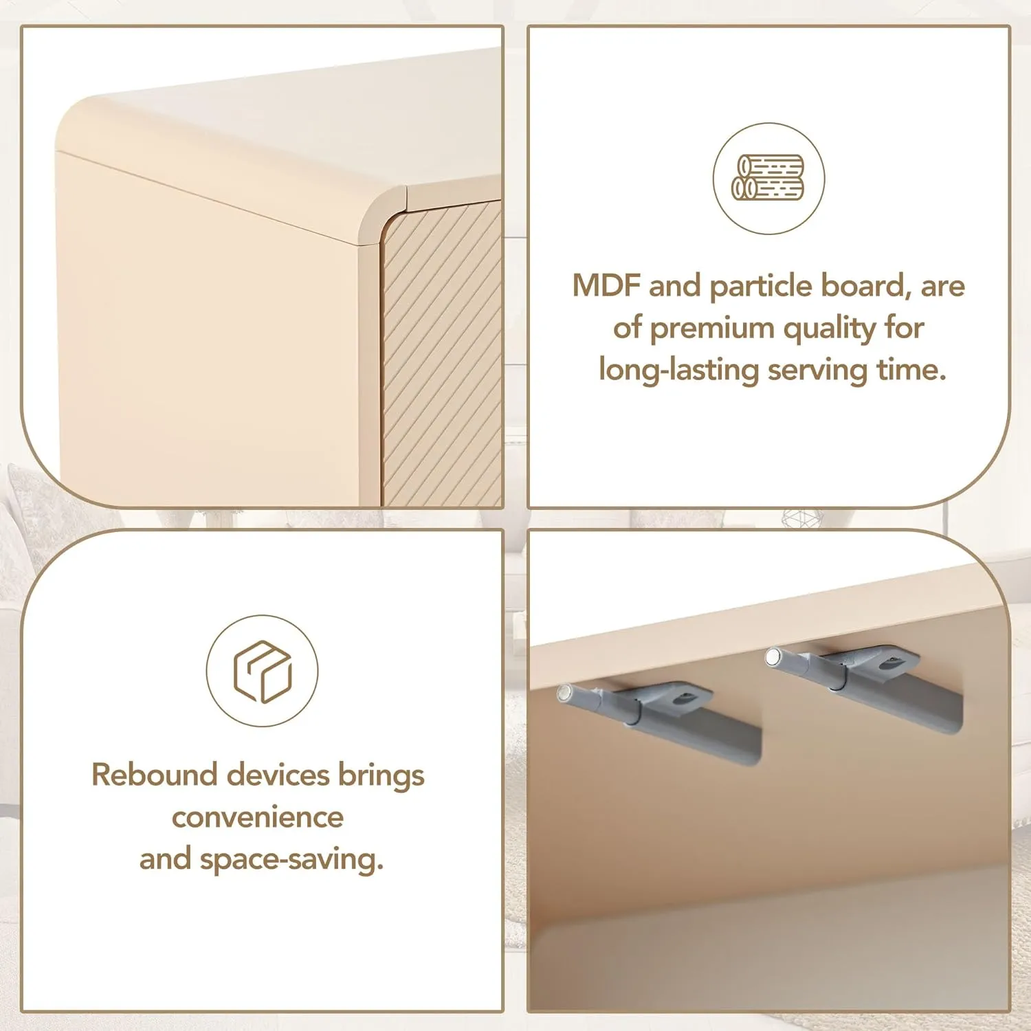 NicBex 60" Accent Storage Cabinet with 4 Doors and Rebound Device,Modern Kitchen Sideboard Storage Buffet Cabine for Living Room, Kitchen, Office,Hallway,Apricot Cream