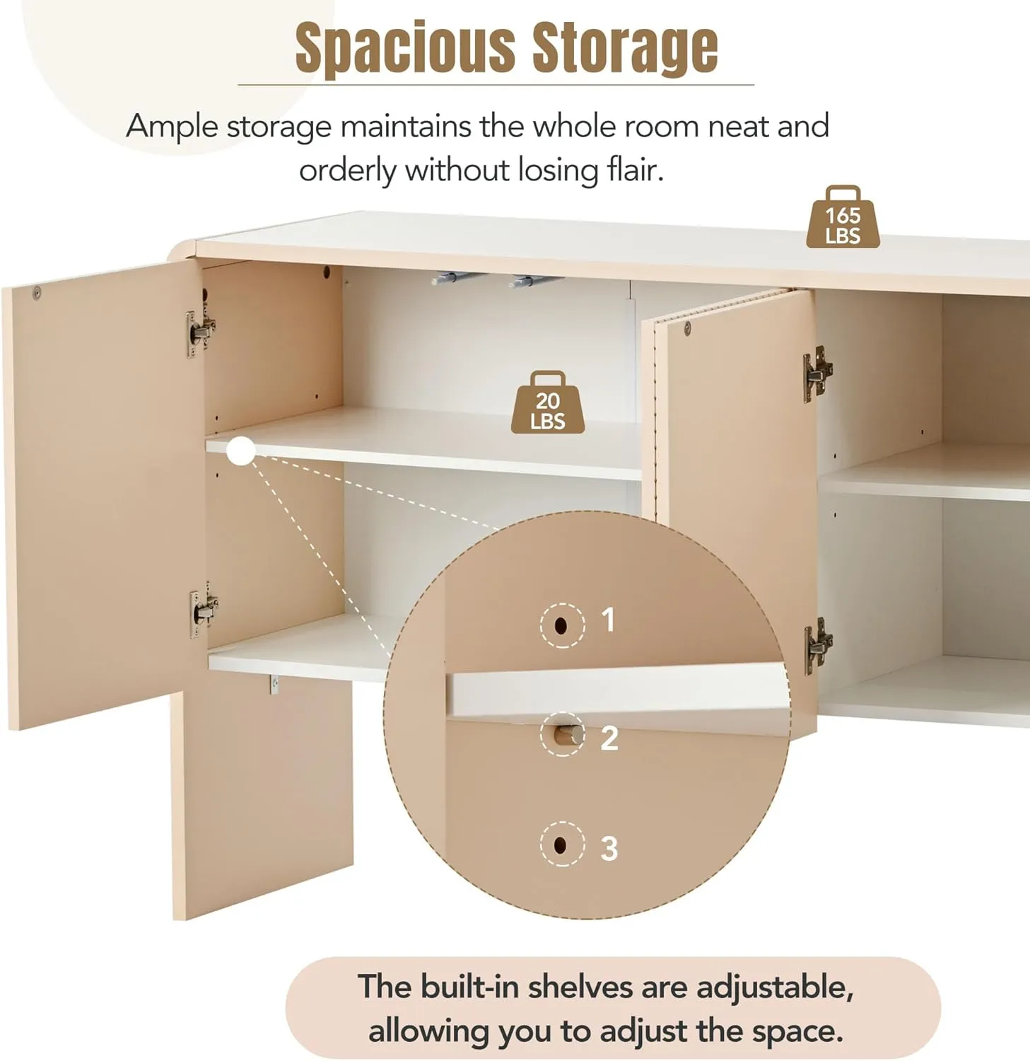 NicBex 60" Accent Storage Cabinet with 4 Doors and Rebound Device,Modern Kitchen Sideboard Storage Buffet Cabine for Living Room, Kitchen, Office,Hallway,Apricot Cream