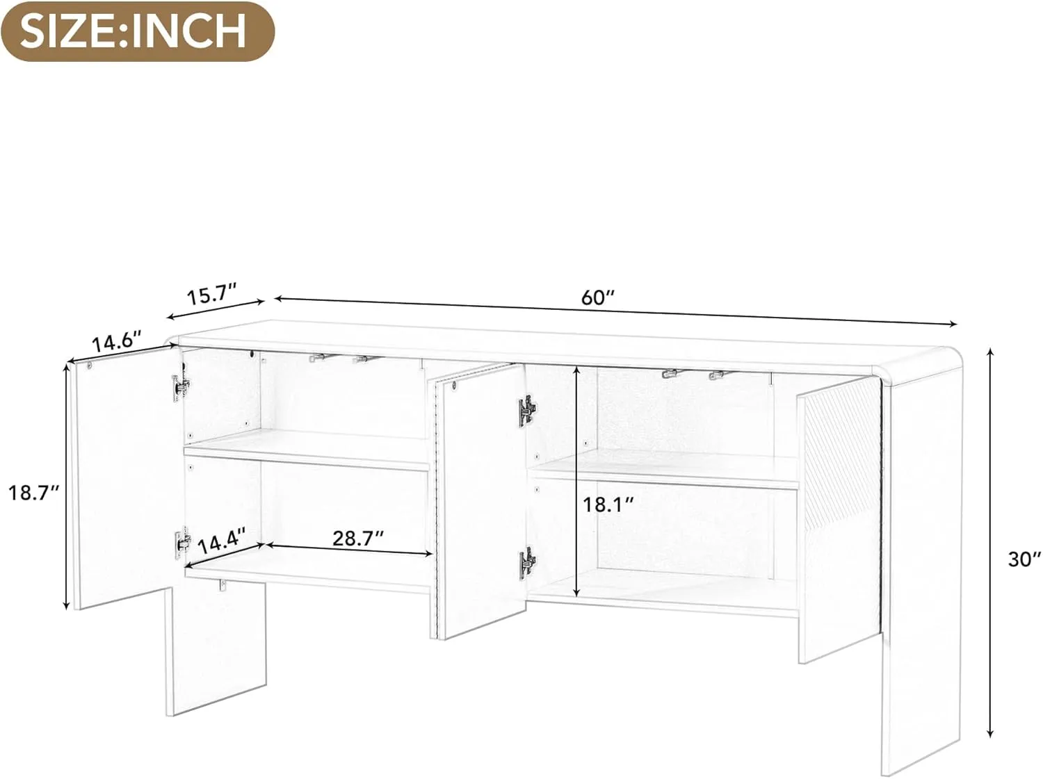 NicBex 60" Accent Storage Cabinet with 4 Doors and Rebound Device,Modern Kitchen Sideboard Storage Buffet Cabine for Living Room, Kitchen, Office,Hallway,Apricot Cream