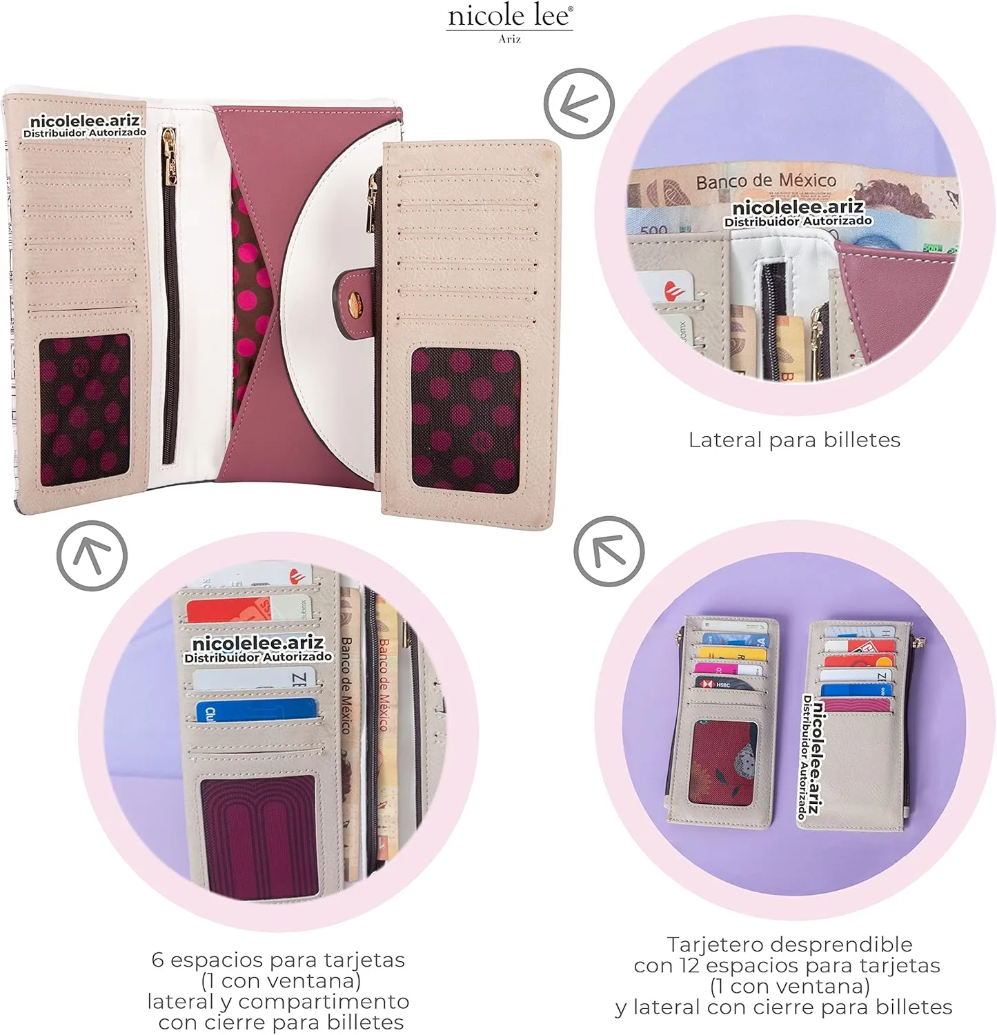 NICOLE LEE Amanda Bifold 2 Pieces RFID Zipper Wallet, Removable Cardholder Wallet, ID Windows, Multi Organization (Dreaming the City)