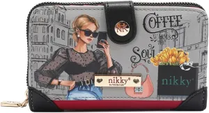 Nicole Lee NIKKY Compact Wallet, Vegan Leather, 8 Card Slots (URBAN COFFEE DREAM)