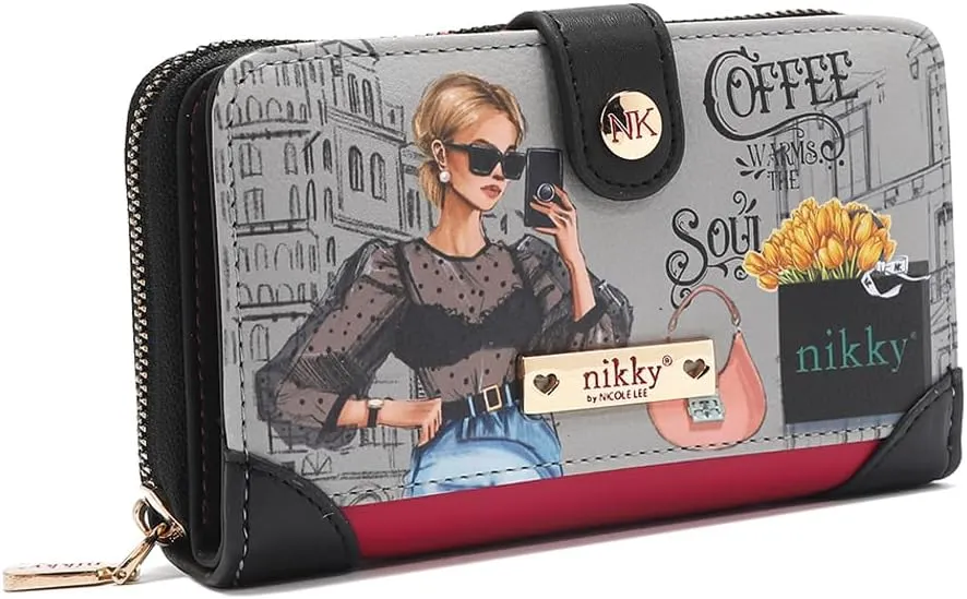 Nicole Lee NIKKY Compact Wallet, Vegan Leather, 8 Card Slots (URBAN COFFEE DREAM)