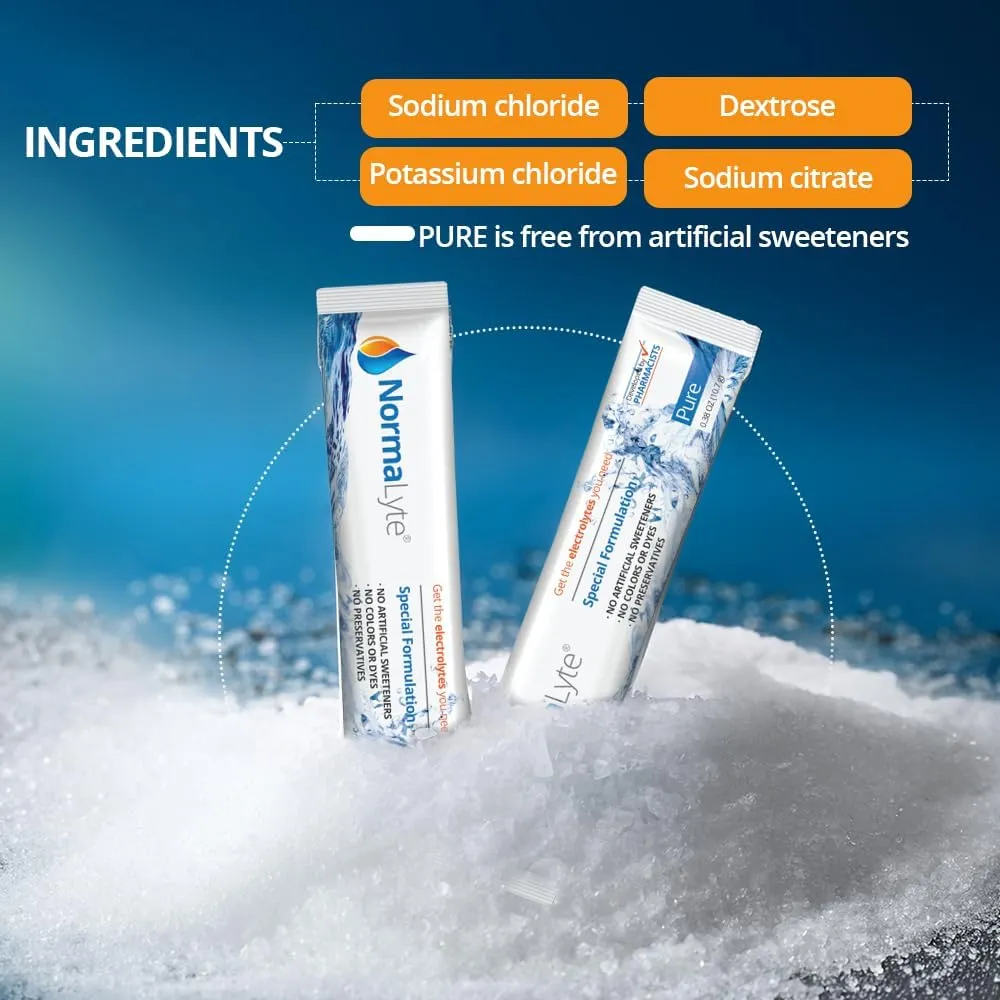 NormaLyte Oral Rehydration Salts-2 Pouches - 60 Sticks (Yields 500mL per Pack)-Pure| Energy Supplements, Potassium Supplement, Dehydration Recovery and Quick Absorption