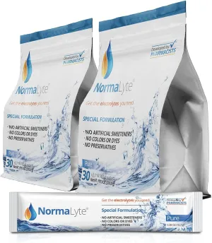 NormaLyte Oral Rehydration Salts-2 Pouches - 60 Sticks (Yields 500mL per Pack)-Pure| Energy Supplements, Potassium Supplement, Dehydration Recovery and Quick Absorption