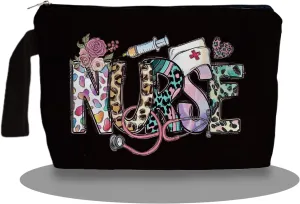 Nurse Black Makeup Bag - Trendy Nurse Themed Gifts for Lovers Girls Mom Women, Nursing Student Gifts, Canvas Zipper Makeup Bag, Cosmetic Travel Bags for Women