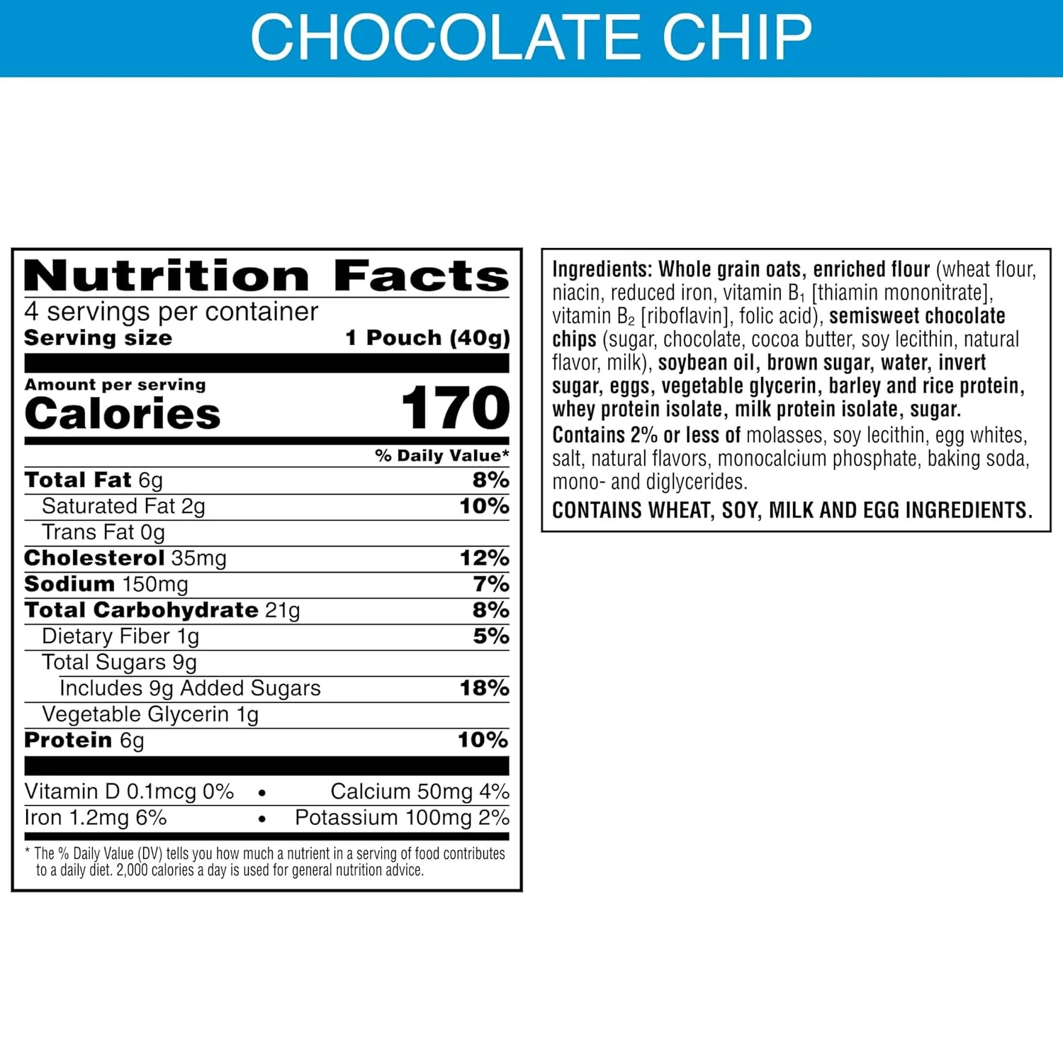 Nutri-Grain Power-Fulls Soft Baked Oat Bites, Protein Snacks, Whole Grain, Chocolate Chip (5 Boxes, 20 Pouches)