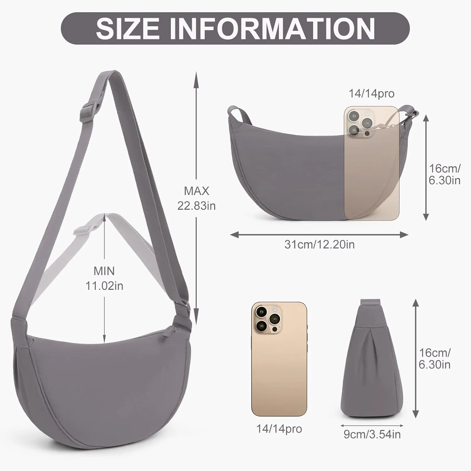 Nylon Crescent Bag Small Sling Crossbody Bag for Women Men Lightweight Shoulder Bag with Adjustable Strap