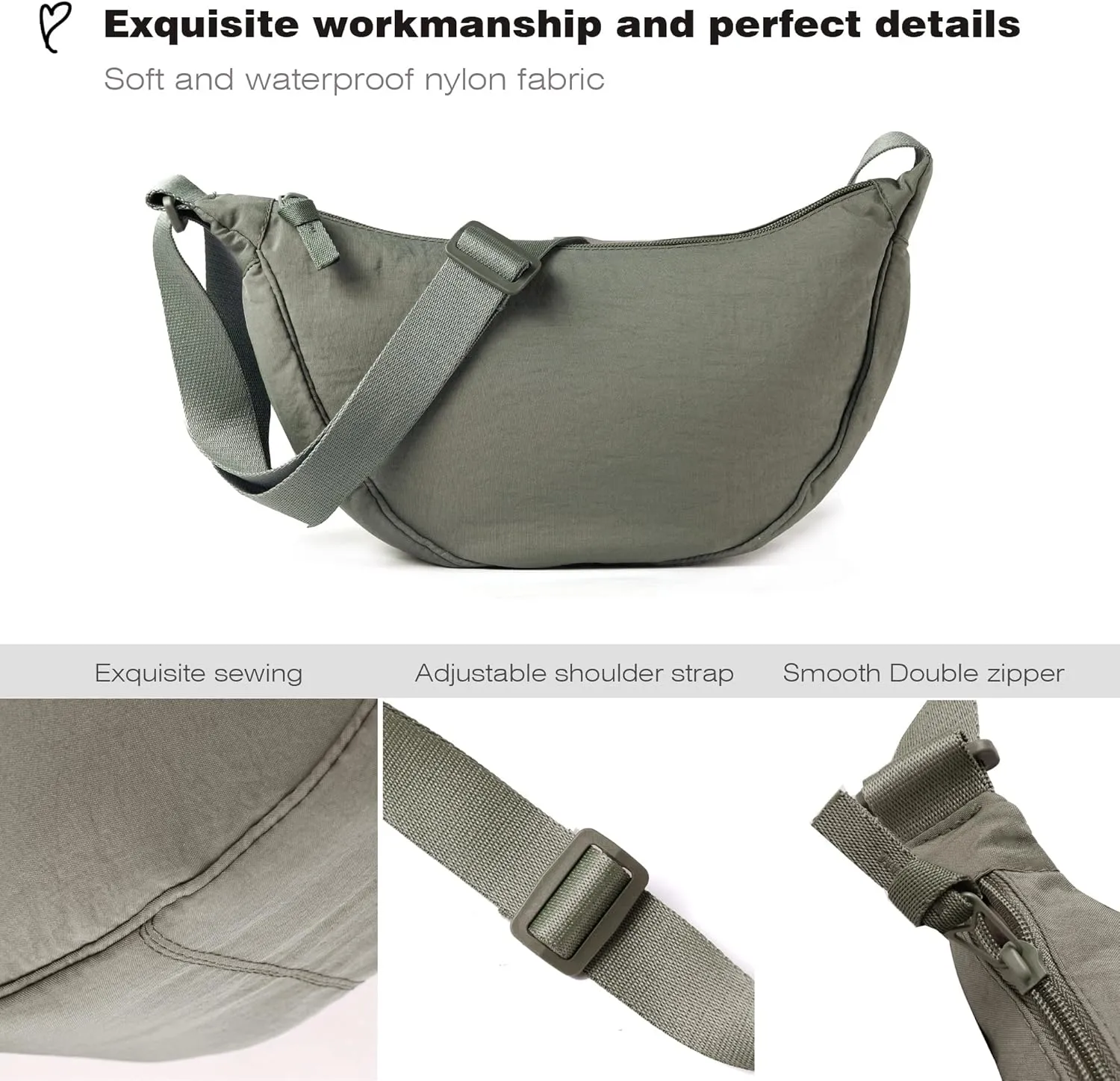 Nylon Crescent Crossbody Bag for Women Men Fanny Pack Crossbody Bag Dumpling Lightweight Travel Sling Bag