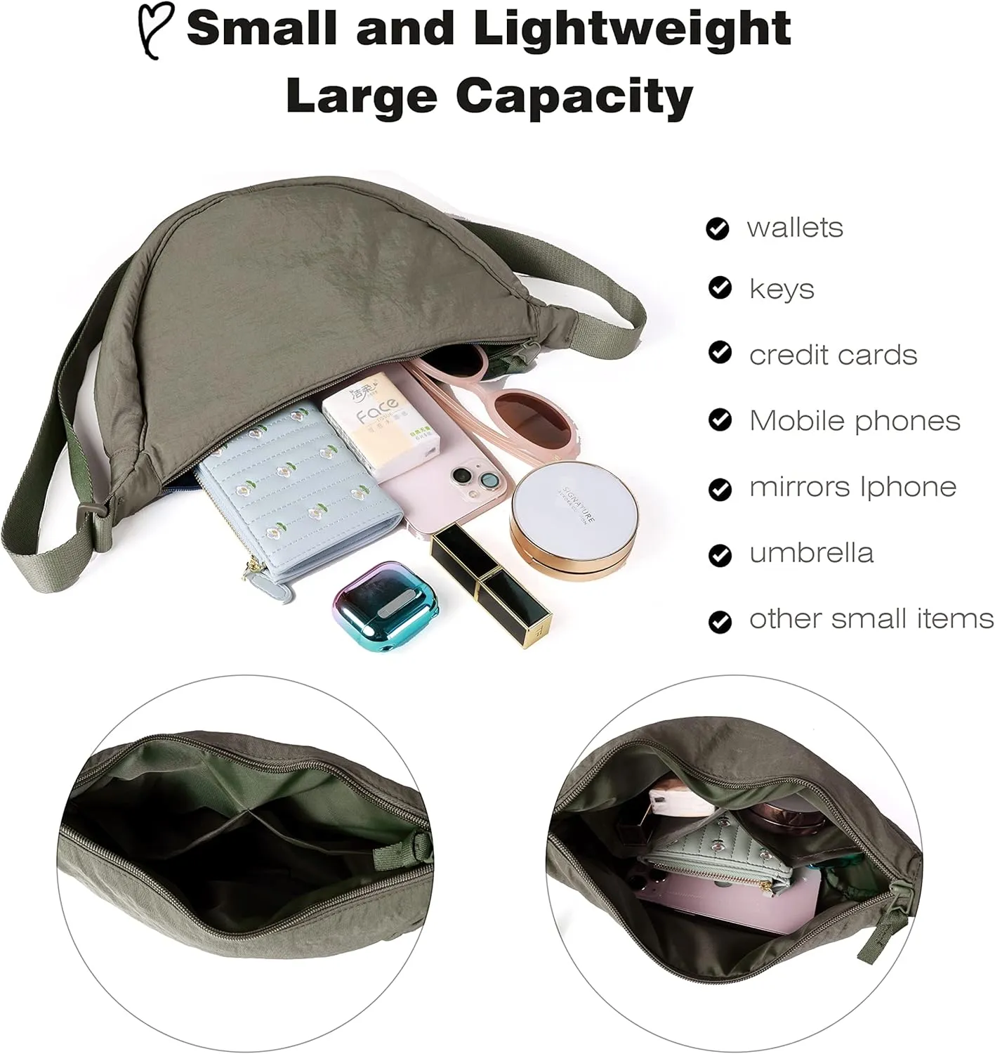 Nylon Crescent Crossbody Bag for Women Men Fanny Pack Crossbody Bag Dumpling Lightweight Travel Sling Bag