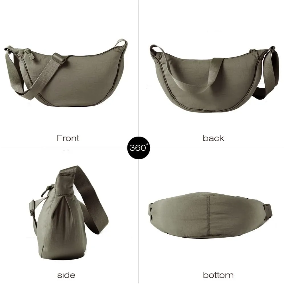 Nylon Crescent Crossbody Bag for Women Men Fanny Pack Crossbody Bag Dumpling Lightweight Travel Sling Bag