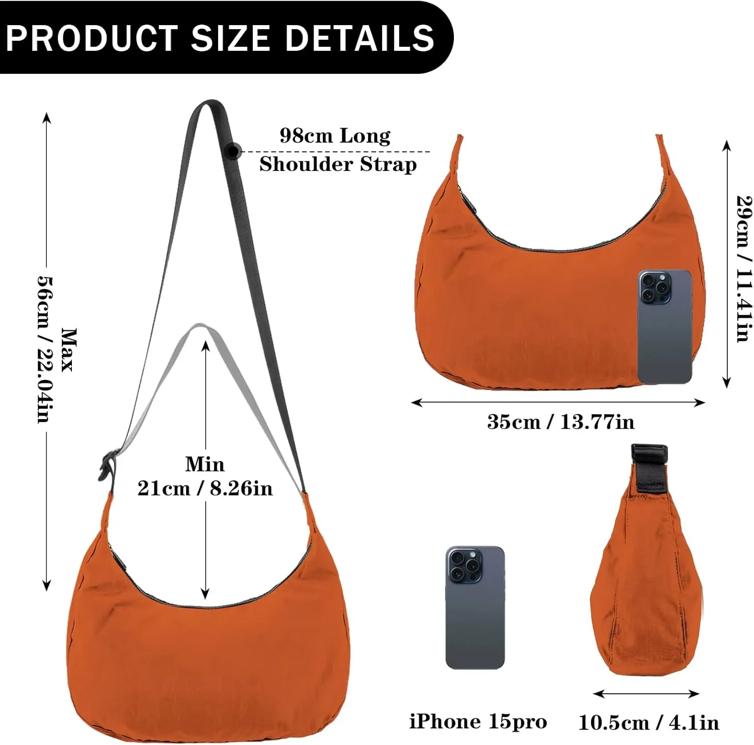 Nylon Crescent Shoulder Bag for Women Men,Crossbody Bag with Adjustable Strap&Dual Interior Zip Pocket