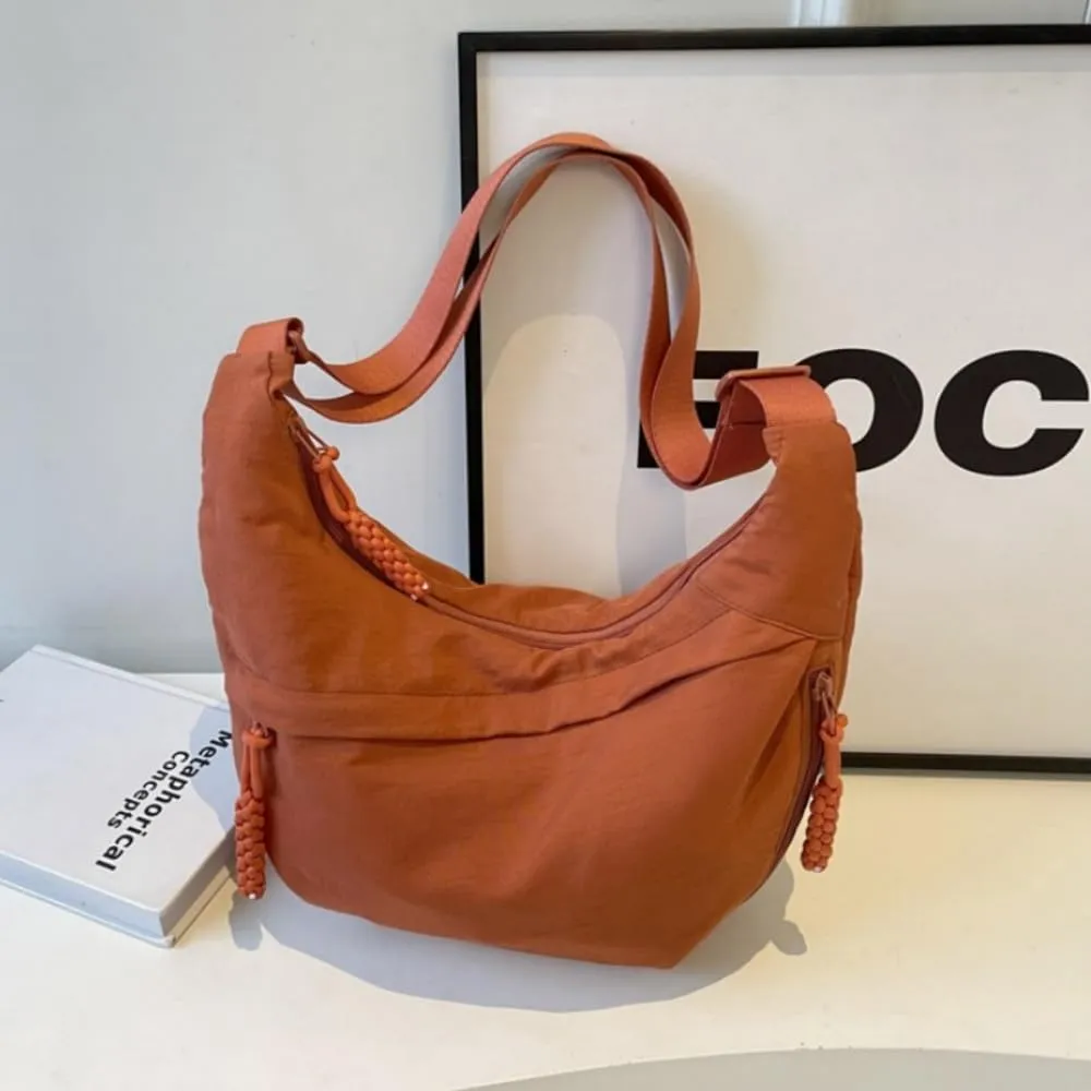 Nylon Crossbody Bags for Women, Trendy Medium Crescent Bag, Lightweight Woman Over Shoulder Purse with Zipper