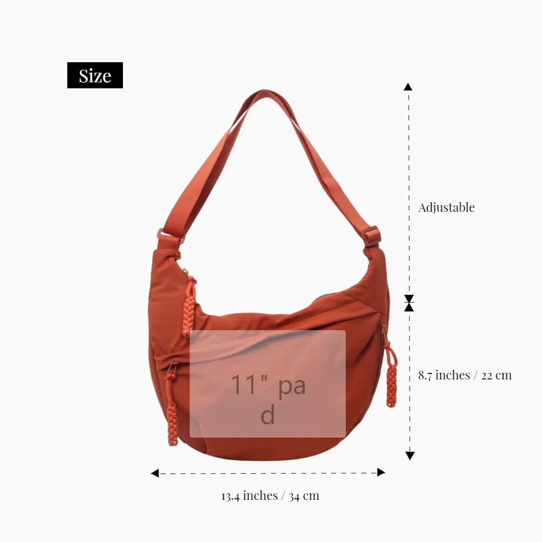 Nylon Crossbody Bags for Women, Trendy Medium Crescent Bag, Lightweight Woman Over Shoulder Purse with Zipper