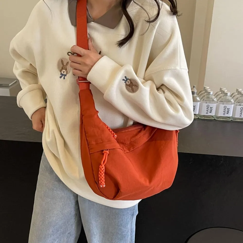 Nylon Crossbody Bags for Women, Trendy Medium Crescent Bag, Lightweight Woman Over Shoulder Purse with Zipper