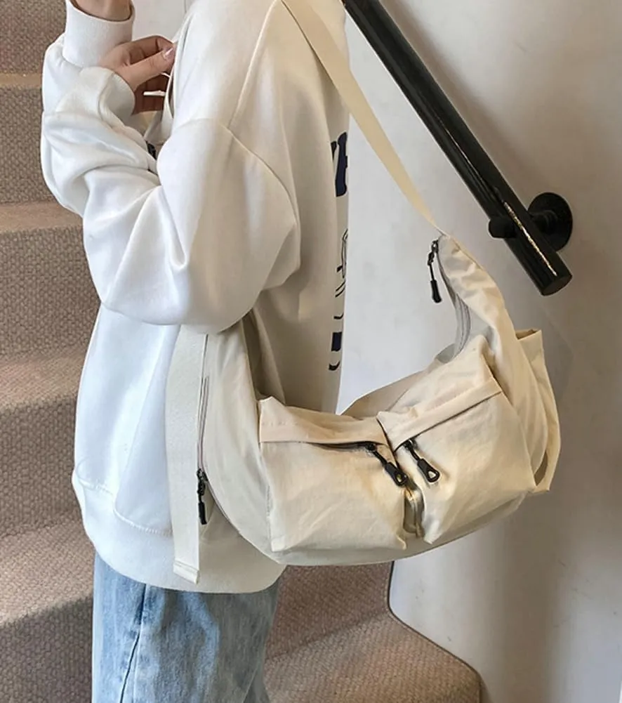 Nylon Crossbody Messenger Bag for Unisex Adult Large Capacity Shoulder Bag Hobo Tote Bag Lightweight Yoga Fitness Bag
