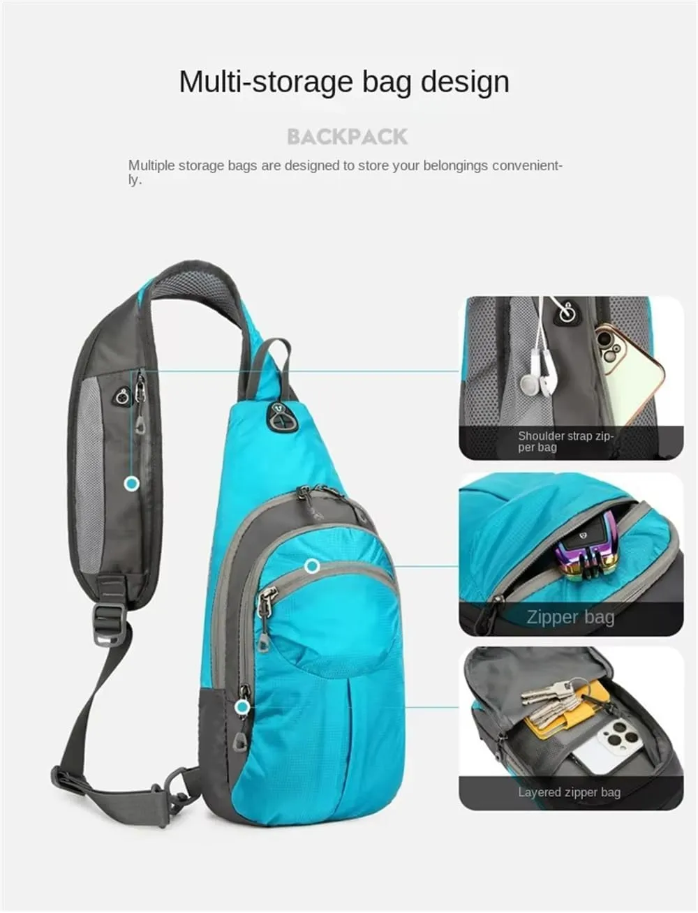 Nylon Crossbody Sling Chest Bag Daypack for Men Women Sport Hiking Bicycle Travel Gym Small Backpack Outdoor (Turquoise), Average