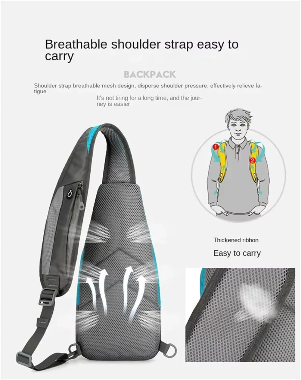 Nylon Crossbody Sling Chest Bag Daypack for Men Women Sport Hiking Bicycle Travel Gym Small Backpack Outdoor (Turquoise), Average