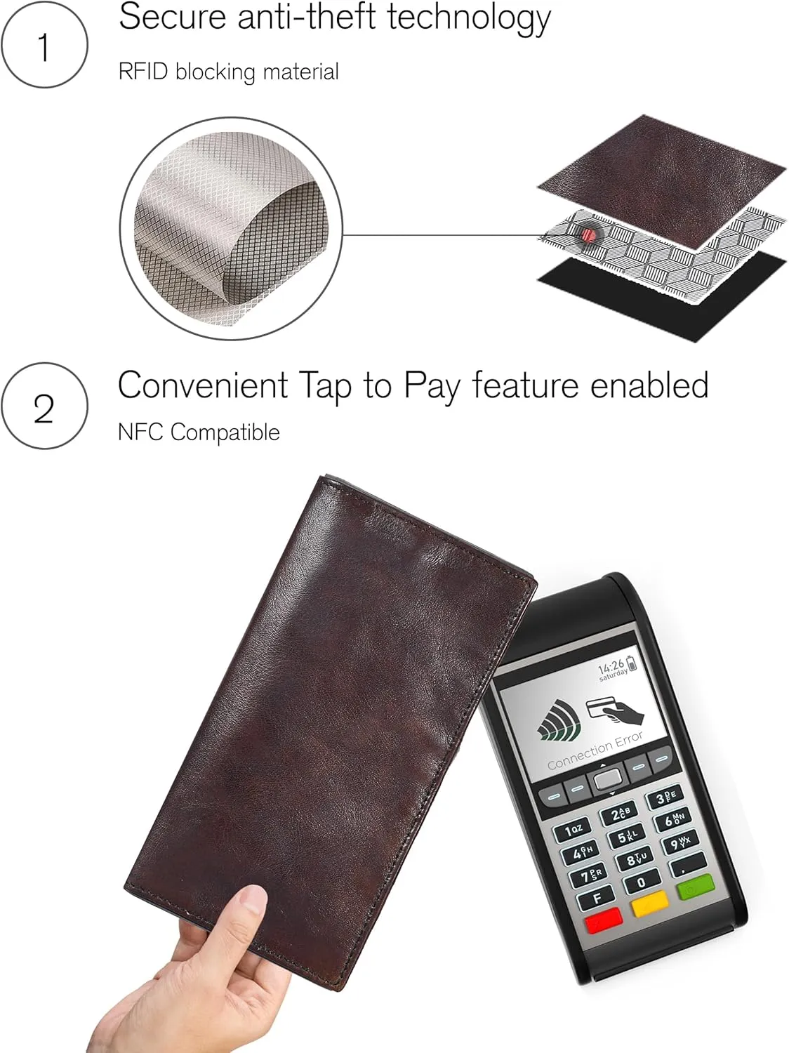 Oak Leathers Leather Wallet for Men Women - RFID Slim Minimalist Long Bifold Wallet - 12 Credit Card Holder 2 ID - Gifts for Him, Her