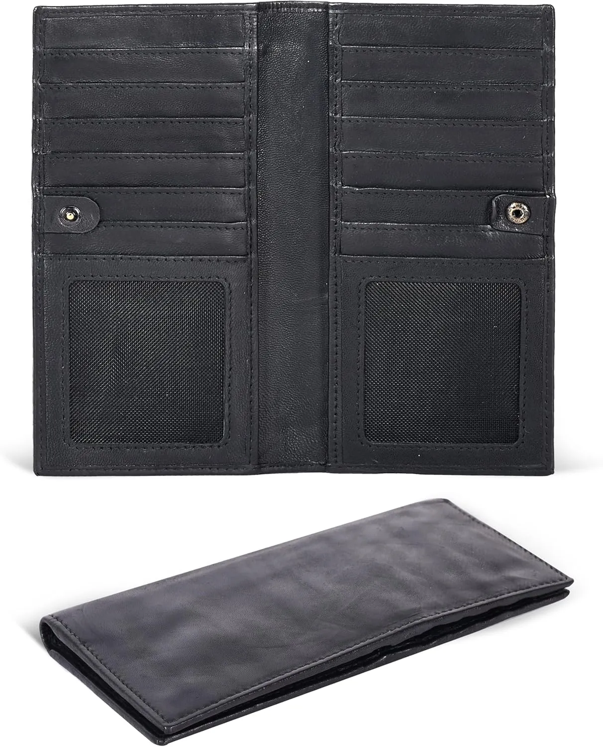 Oak Leathers Leather Wallet for Men Women - RFID Slim Minimalist Long Bifold Wallet - 12 Credit Card Holder 2 ID - Gifts for Him, Her