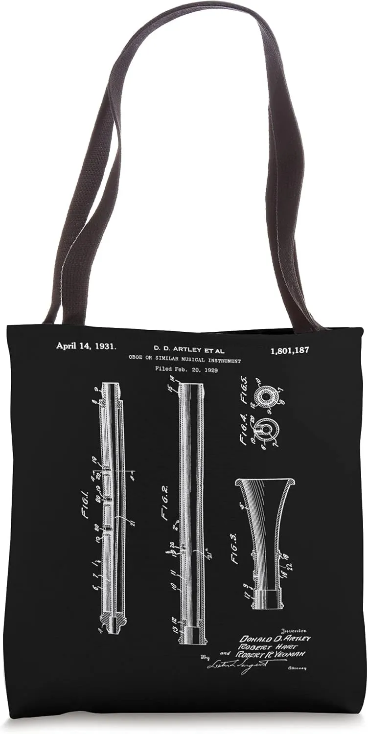 Oboe Player Blueprint Patent Diagram Outline Band Student Tote Bag