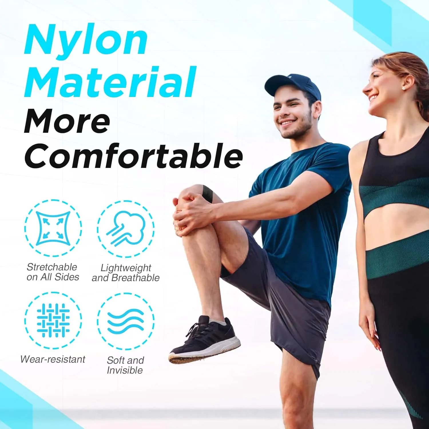 OK TAPE Nylon Kinesiology Tape for Knee, 10 Pcs Stretchable on Four Sides Precut Strips, Athletic Tape for Knee Support & Stability,Breathable and Hypoallergenic, Black