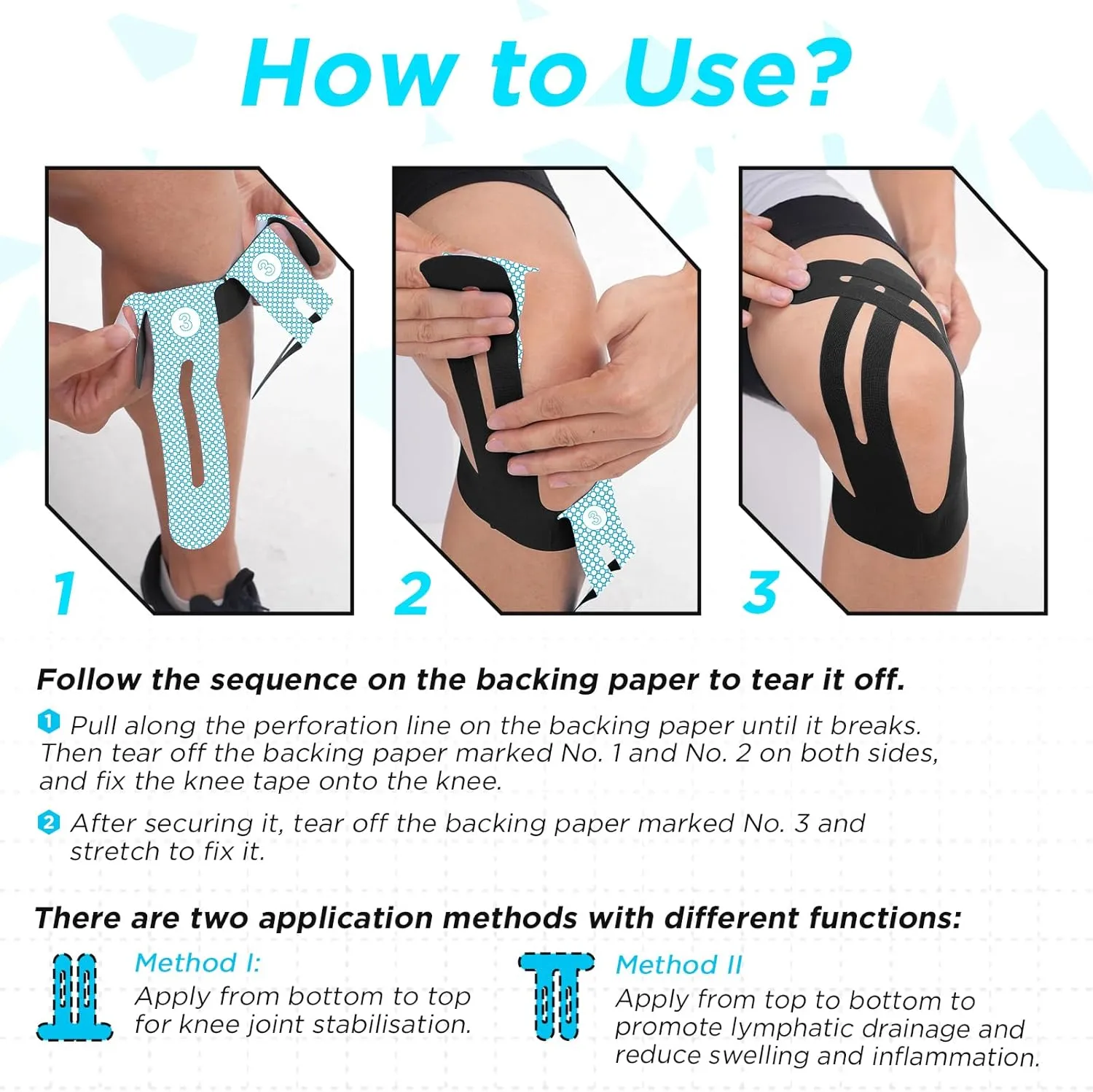 OK TAPE Nylon Kinesiology Tape for Knee, 10 Pcs Stretchable on Four Sides Precut Strips, Athletic Tape for Knee Support & Stability,Breathable and Hypoallergenic, Black