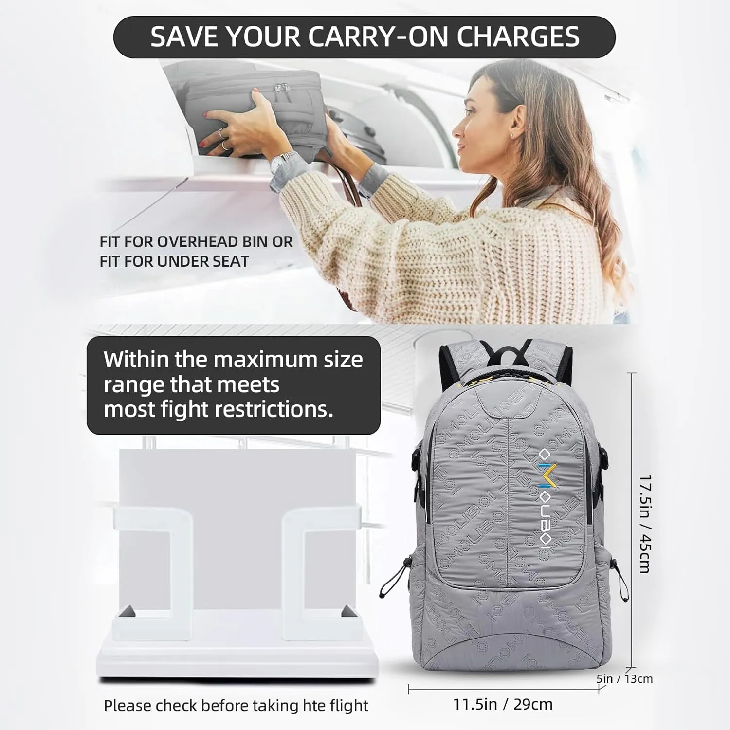 OMOUBOI Travel Laptop Backpack Lightweight 15.6" Reflective Business Daypack Water Resistant Computer Backpack (Grey)