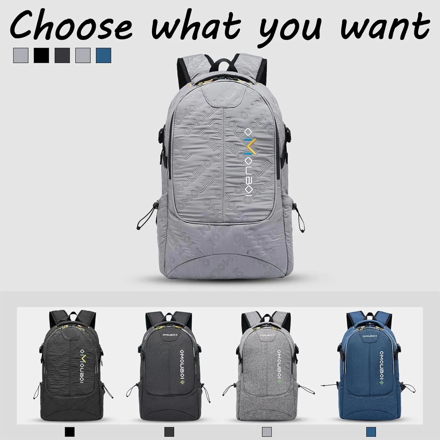 OMOUBOI Travel Laptop Backpack Lightweight 15.6" Reflective Business Daypack Water Resistant Computer Backpack (Grey)