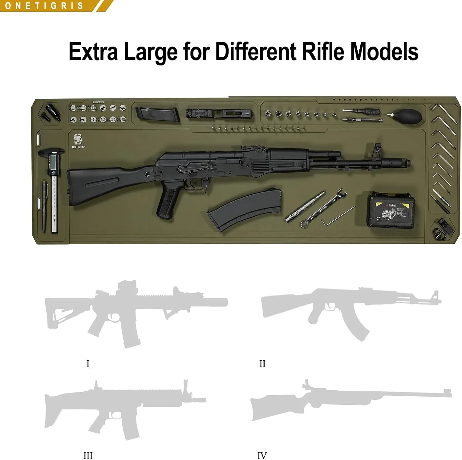 OneTigris Gun Clean Mat Magnectic for Table, Extra Large 48"x16" for AR 1911 Rifle Anti-Slip Rubberized Repair Mat for Gun Parts, Protects Work Surface from Solvents and Oils