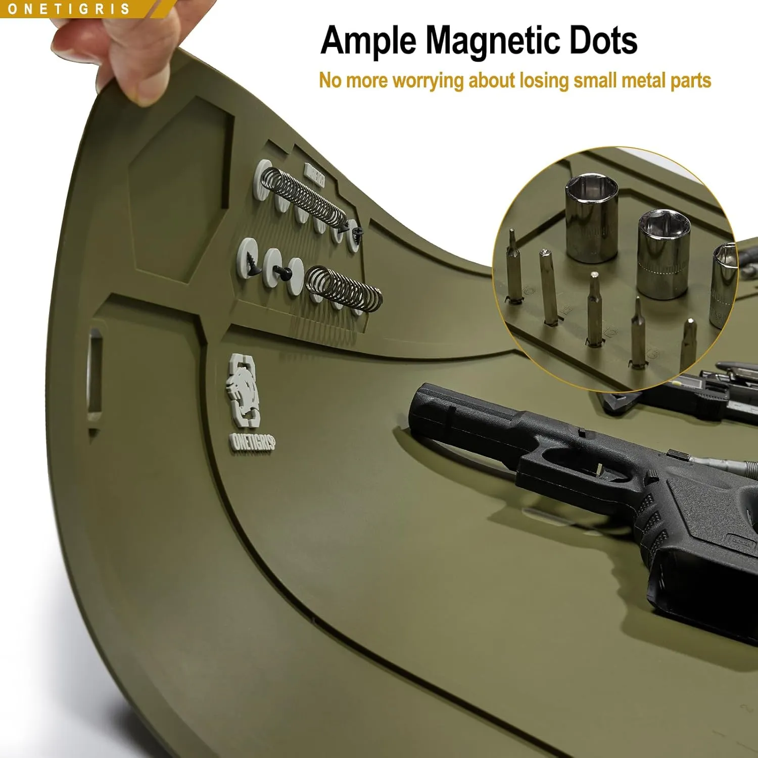 OneTigris Gun Clean Mat Magnectic for Table, Extra Large 48"x16" for AR 1911 Rifle Anti-Slip Rubberized Repair Mat for Gun Parts, Protects Work Surface from Solvents and Oils