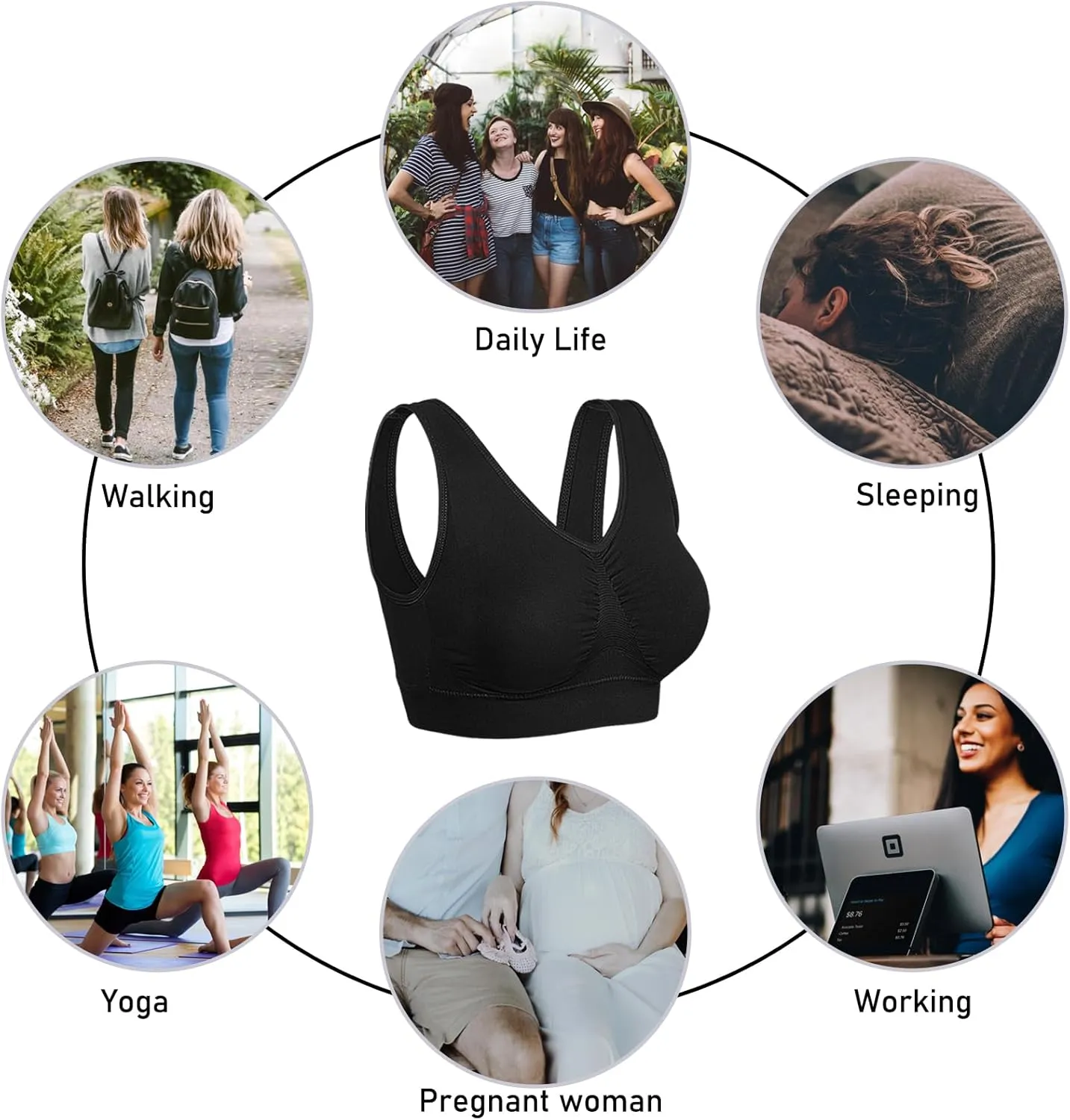 Onory 3 Pack Sports Bras for Women Wirefree Padded Workout Yoga Gym Fitness Bra Medium Support